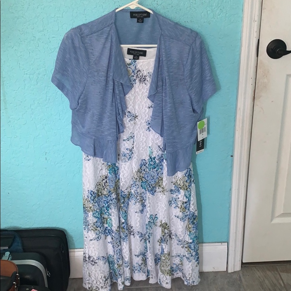 BRAND NEW white floral dress w/ sweater